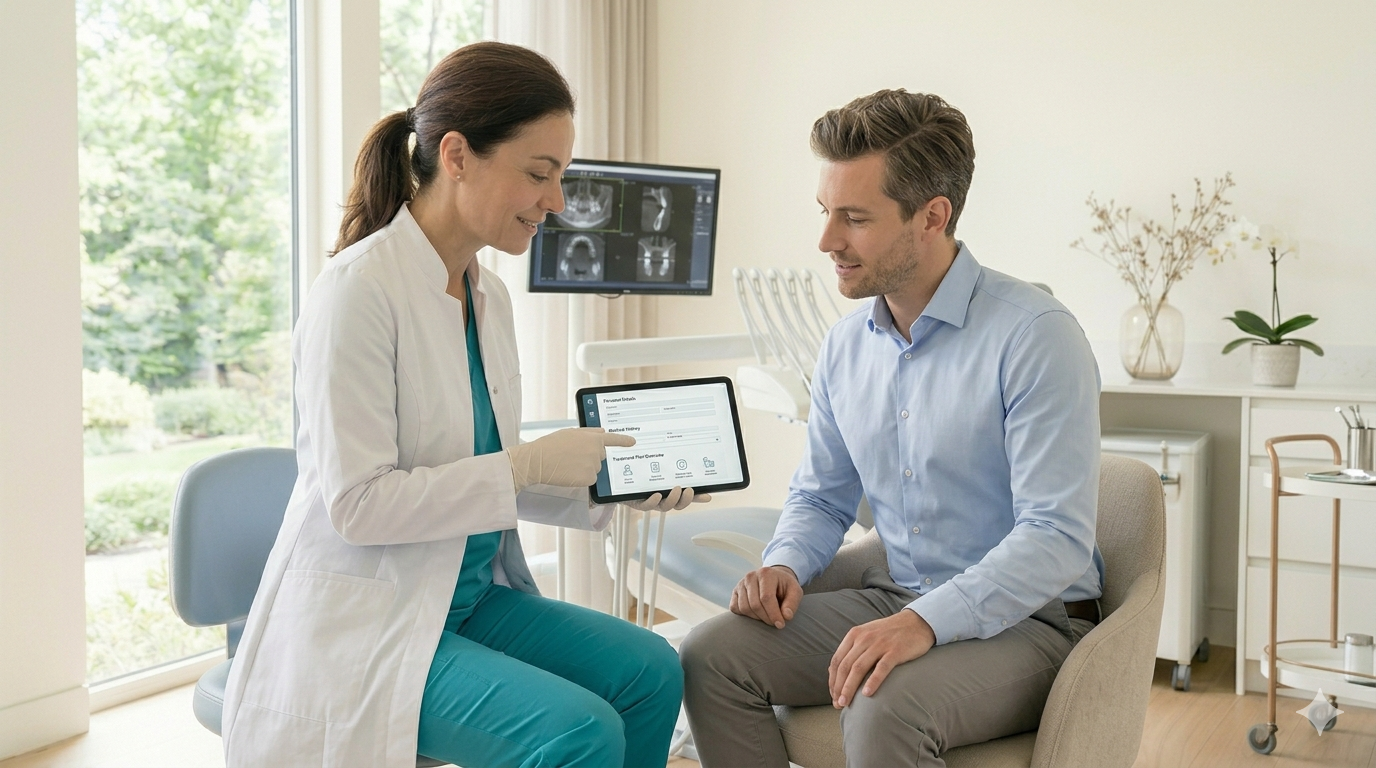 Private consultation area where patients review treatment plans